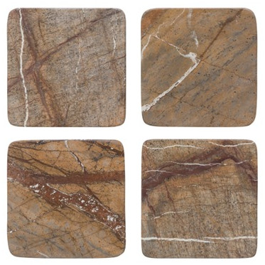 Polished Marble Plain Brown Forest Coaster Set Of 4 10x10 Cm