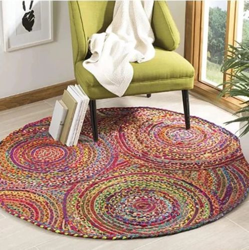 Indian Hand Braided Bohemian Colorful Cotton Natural Jute Rugs