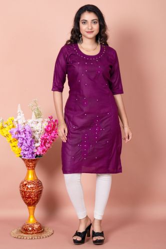 Ladies Purple Kurti Party Wear, Wash Care : Hand Wash
