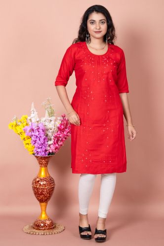 Ladies Red Kurti Party Wear, Wash Care : Hand Wash