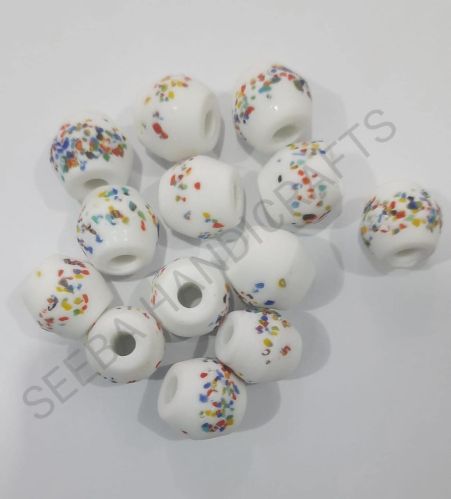 Seeba Printed Glossy Bajri Oval Shaped Glass Beads
