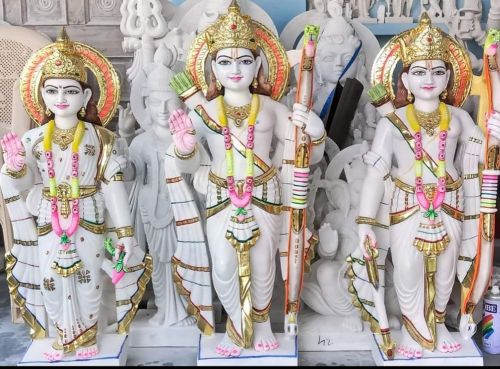 Color Coated 4 Feet Marble RAM Darbar Statue, Color : Multicolors