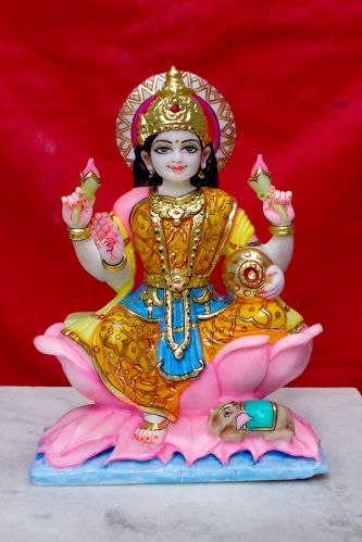 Color Coated Marble Laxmi Mata Statue, Color : Multicolors for Temple