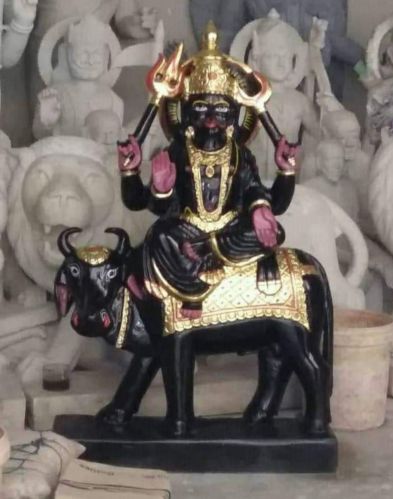 Color Coated Marble Shani Dev Statue, Color : Black & Golden for Temple