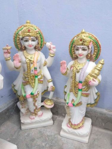 Color Coated Marble Vishnu Laxmi Statue, Color : Multicolors for Temple