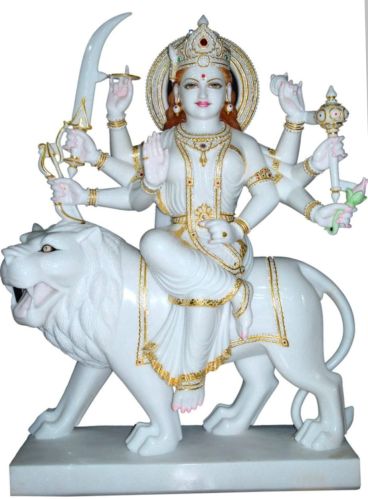 White and Golden Marble Durga Maa Statue