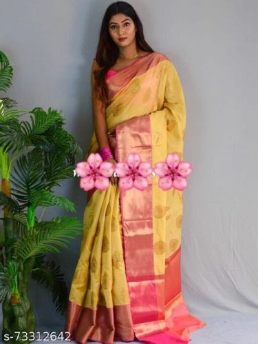 Printed Unstitched Double Shade Banarasi Silk Saree Party Wear