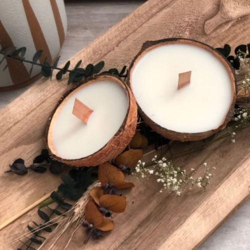 Soy wax Coconut Shell Candles, Brand Name : woowaa imex for Handicraft