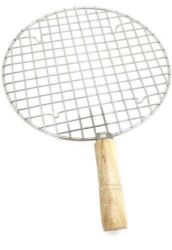 Steel Plain Papad Roast Jali With Wood Handle, Color : Silver