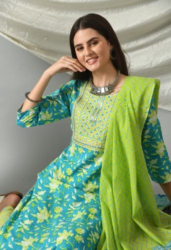 Printed Cotton Churidar Suits Casual Wear