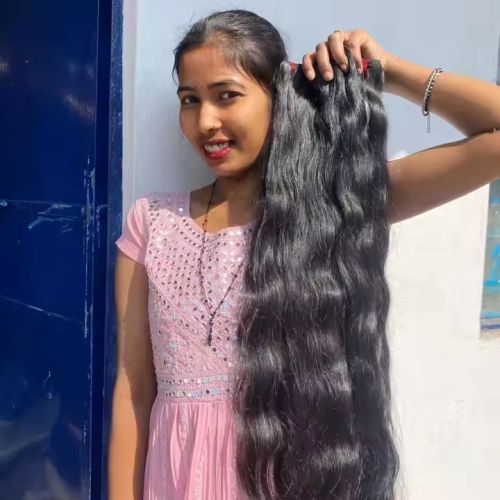 100% Raw Human Hair Extensions, Color : Black Wavy