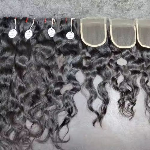 Unprocessed Single Drawn Human Hair Extension, Color : Black Wavy