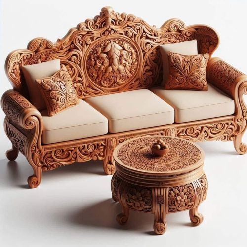 Sheesham Wood Sofa Set Standard, Seat Material : Velvet