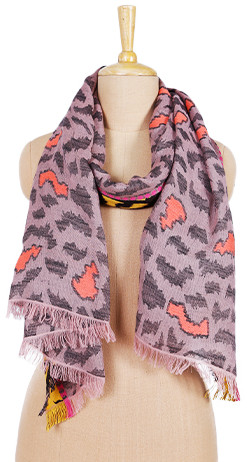Animal Print Pattern Scarf with Pink & Black Tone