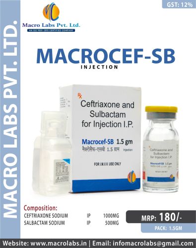 Ceftriaxone 1000gm+salbactam 500mg Inj, Packaging Type : Glass Bottle