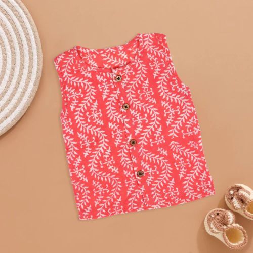 Printed Baby Coral Red Cotton Jabla Everyday