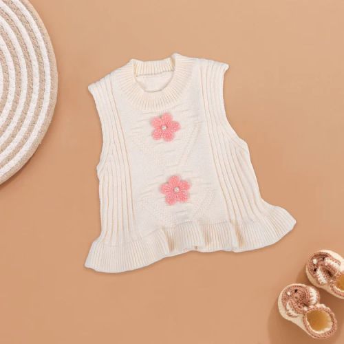 Wool Baby Girl Soft Cream Knitted Vest Casual Wear