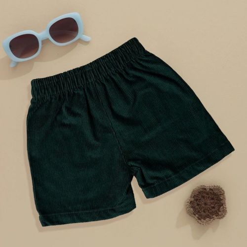 Plain Boys Dark Green Minimalist Cotton Shorts Casual Wear