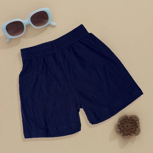 Plain Boys Navy Blue Minimalist Cotton Shorts Casual Wear