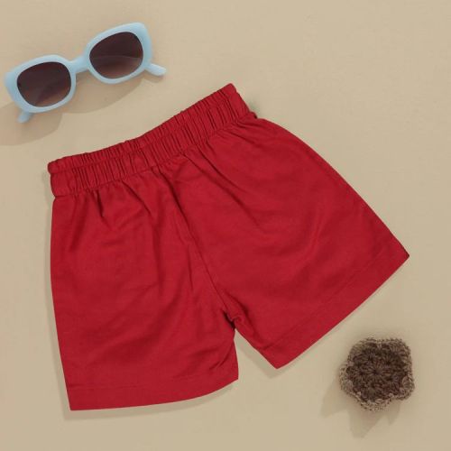 Boon Babies Plain Boys Red Minimalist Cotton Shorts Casual Wear