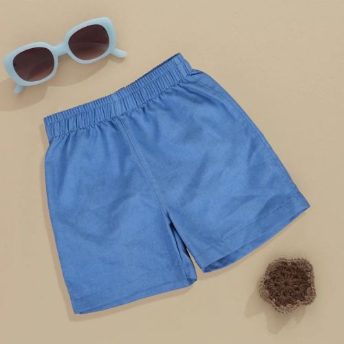 Plain Boys Sky Blue Minimalist Cotton Shorts Casual Wear