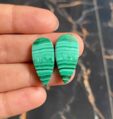 Polished Natural Malachite Pair Loose Cabochon Gemstone Classy