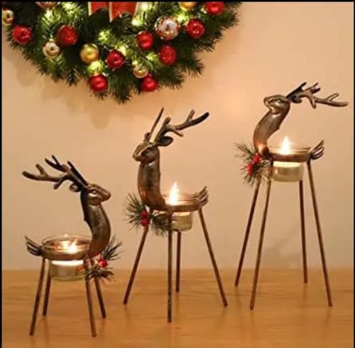 Polished Plain Metal Christmas Candle Holder, Color : Black