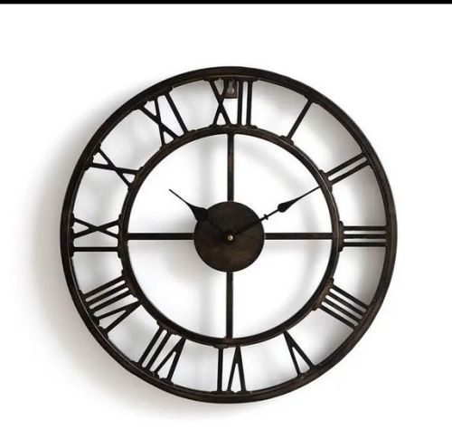 Metal & Glass Round Wall Clock, Color : Brown, Black