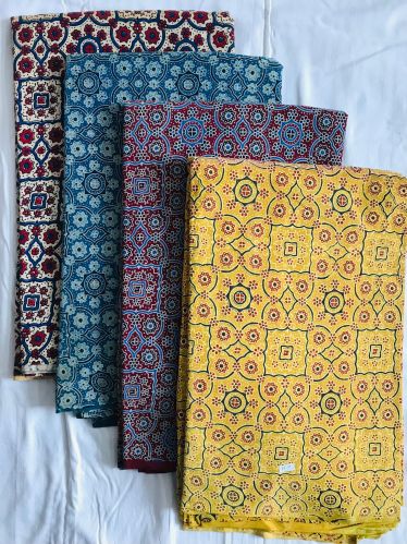 Cotton Ajrakh Printed Fabric, Width : 44 Inch, Roll Length : 10 Mtrs