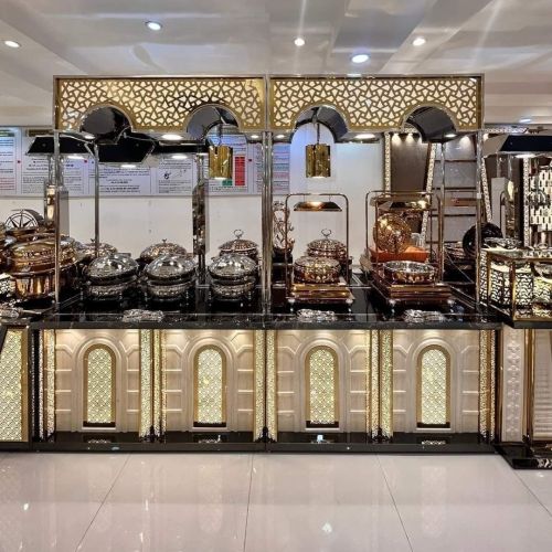 Wedding And Party Golden Food Counter For Catering Use