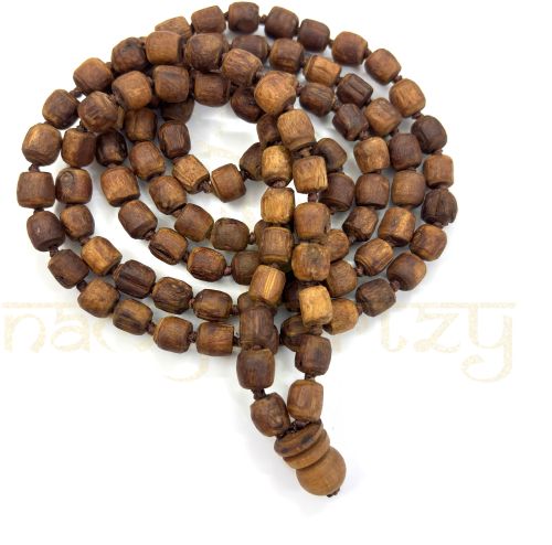 Brown 108 Carved Rough Beads Tulsi Mala