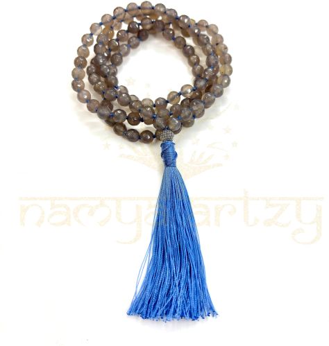 Handmade, Sparkle Cut-Finished Laborite Shade Onyx 108 Beads Hand-Knotted Japa Malanecklace