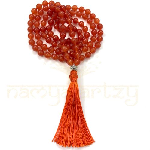 Handmade, Sparkle Carnelian Gemstones 108 Beads Hand-Knotted Mala Necklace