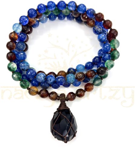 Handmade Customized Cut-finished Black Onyx, Lapis Lazuli Necklace with Natural Tiger Eye & Tiny Brass
