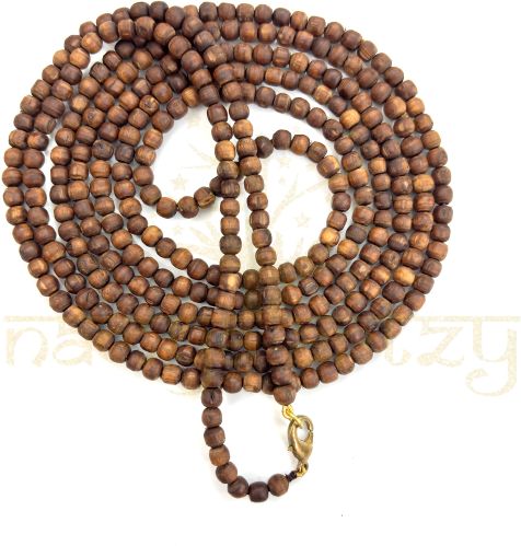 Brown Natural Carved Beads Tulsi Kanthi Mala