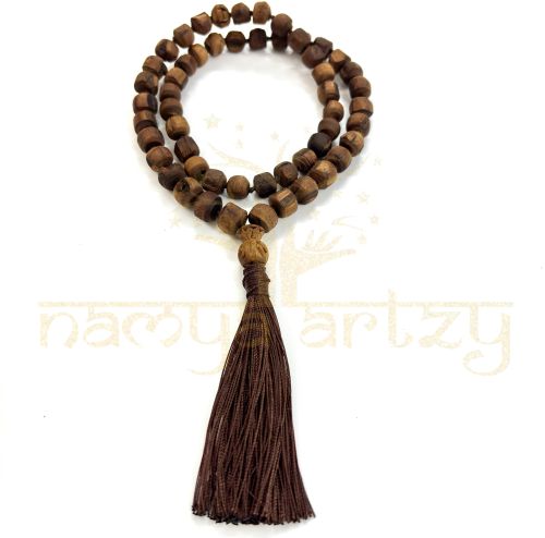 Brown Rough Carved Neck Beads Tulsi Mala