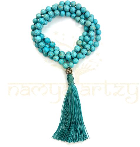 Blue Glossy Turquoise Stone Beads Mala