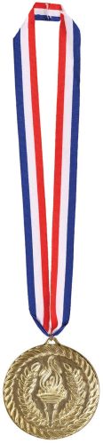 Plain Metal & Polyster Medal with Ribbon, Color : Golden