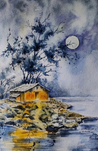 Moonlight Wall Painting 20X16in For Home Decoration, Lobby Areas Office Decoration