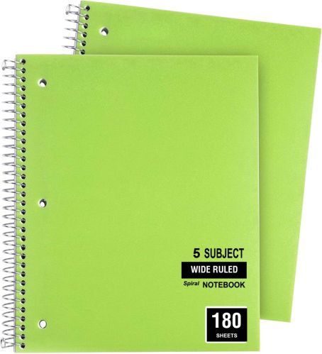 Plain Printed 5 Subject Spiral Notebook 10x8Inch for Home