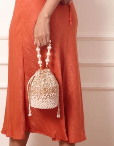 Ladies Light Beige Paisley Bucket Hand Bag