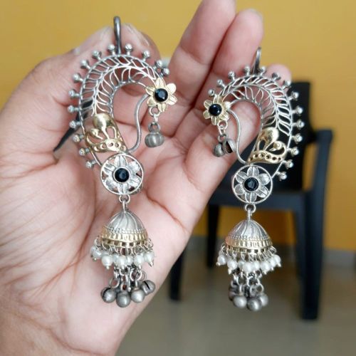 Polished Metal Imitation Oxidized Earrings, Color : Grey Antique