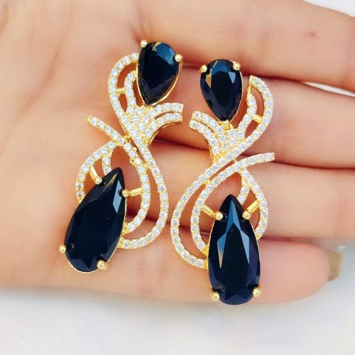 Polished Metal Kundan Earrings Party Wear Modern