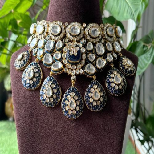 Polished Metal Kundan Necklace Modern Party Wear