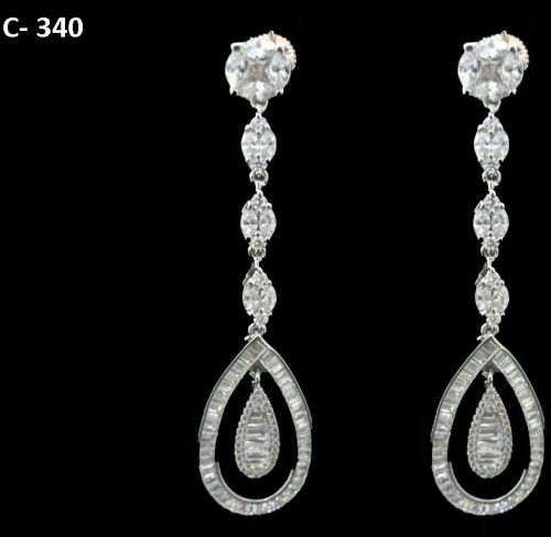 BRASS Polished Silver Ad Earrings Set, Color : White, Gender : Women