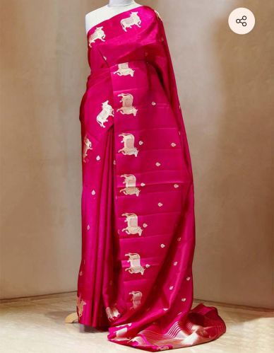Unstitched Jacquard Banarsi Silk Saree Party Wear