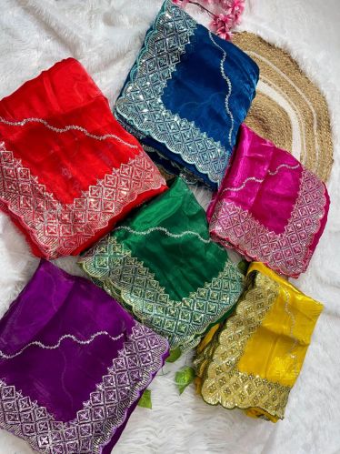 Printed Unstitched Ladies Jimmy Choo Saree, Color : Multicolor