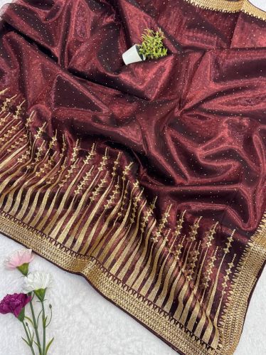 Unstitched Ladies Net Saree Party Wear, Saree Length : 6.3 Meter
