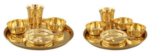 Plain 1.70kg Copper Thali Set, Color : Golden