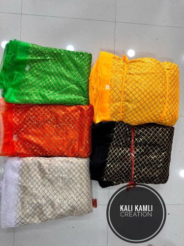 Embroidered 3mm Sequence Chokdi Net Fabric, Color : Multi Colour